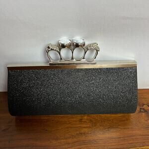 Glamcore Jeweled Knuckle Clutch Quiet Luxury Black Evening Prom Bag Runway Chic